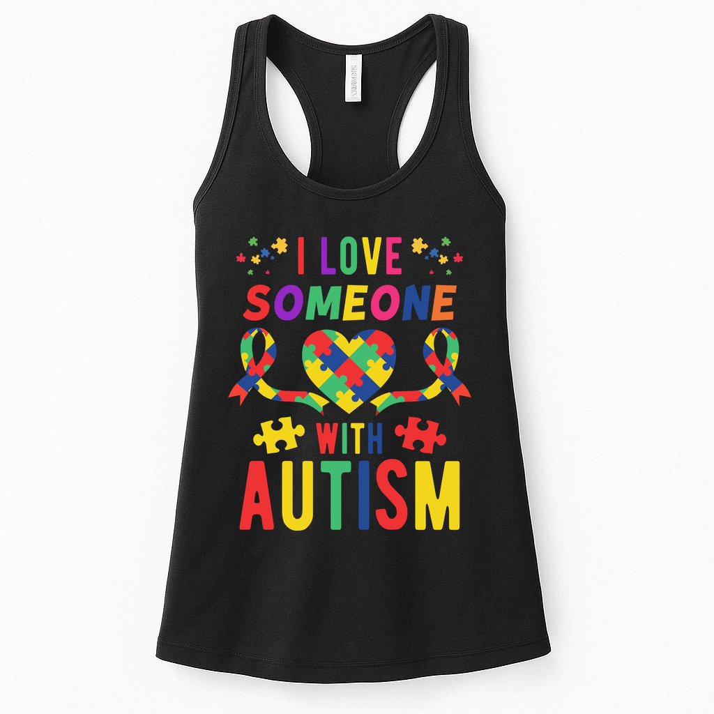I Love Someone With Autism Ribbon Heart Womens Tank Top