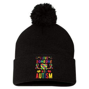 I Love Someone With Autism Ribbon Heart Pom Pom 12in Knit Beanie