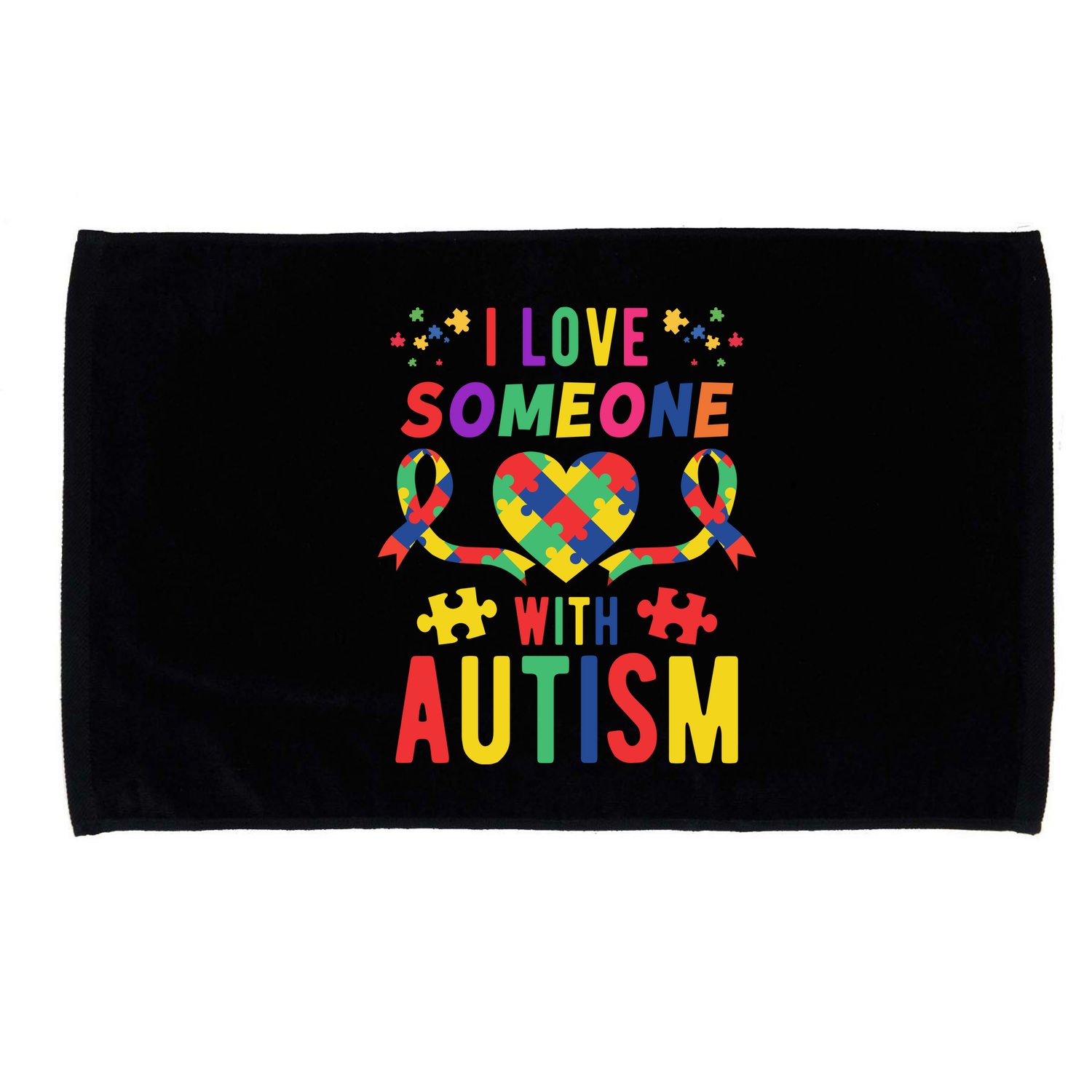 I Love Someone With Autism Ribbon Heart Microfiber Hand Towel