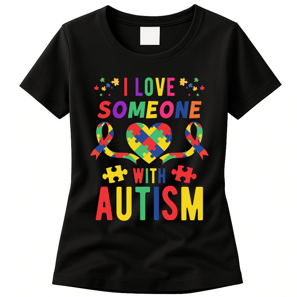 I Love Someone With Autism Ribbon Heart Womens T-Shirt