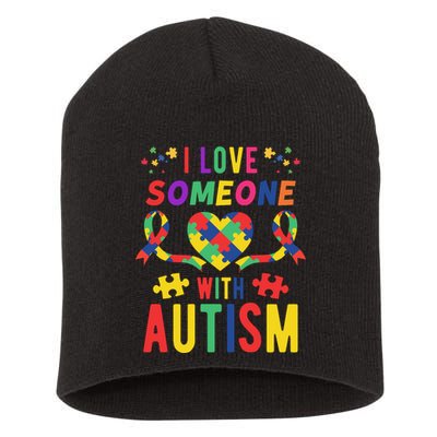 I Love Someone With Autism Ribbon Heart Short Acrylic Beanie