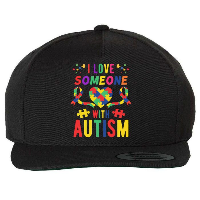 I Love Someone With Autism Ribbon Heart Wool Snapback Cap