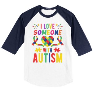 I Love Someone With Autism Ribbon Heart Baseball Sleeve Shirt