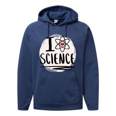 I Love Science L Cool Scientist Theme Graphic Meaningful Gift Performance Fleece Hoodie