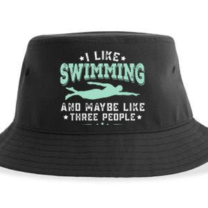 I Like Swimming Humor Quotes Sayings Swimmer Sustainable Bucket Hat