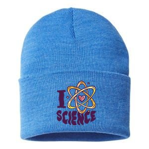 I Love Science L Teacher Student Scientist Graphic Funny Gift Sustainable Knit Beanie