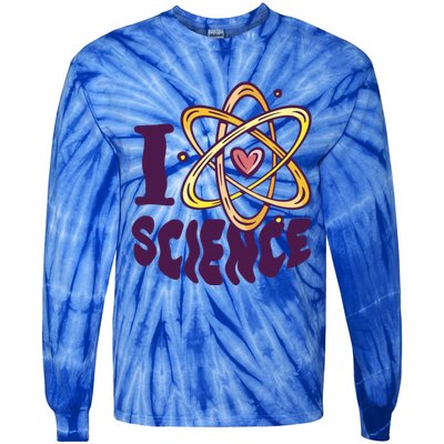 I Love Science L Teacher Student Scientist Graphic Funny Gift Tie-Dye Long Sleeve Shirt