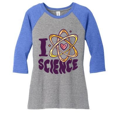 I Love Science L Teacher Student Scientist Graphic Funny Gift Women's Tri-Blend 3/4-Sleeve Raglan Shirt