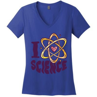 I Love Science L Teacher Student Scientist Graphic Funny Gift Women's V-Neck T-Shirt