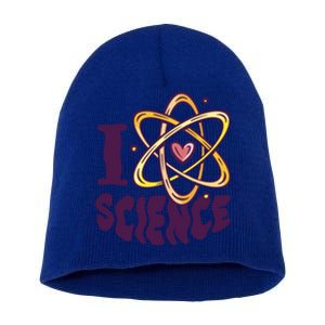 I Love Science L Teacher Student Scientist Graphic Funny Gift Short Acrylic Beanie