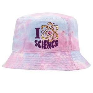 I Love Science L Teacher Student Scientist Graphic Funny Gift Tie-Dyed Bucket Hat