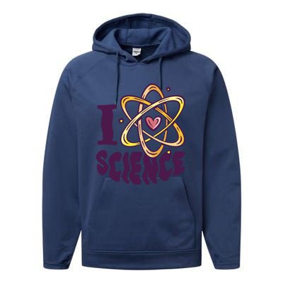 I Love Science L Teacher Student Scientist Graphic Funny Gift Performance Fleece Hoodie