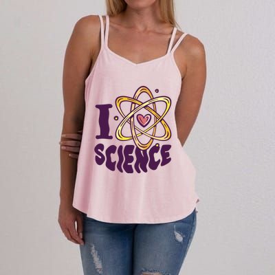 I Love Science L Teacher Student Scientist Graphic Funny Gift Women's Strappy Tank