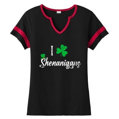 I Love Shenanigans With Shamrocks Funny Irish Clovers Ladies Halftime Notch Neck Tee