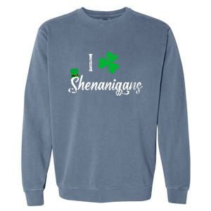 I Love Shenanigans With Shamrocks Funny Irish Clovers Garment-Dyed Sweatshirt