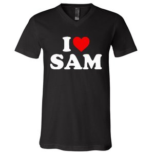 I Love Sam  Heart  V-Neck T-Shirt