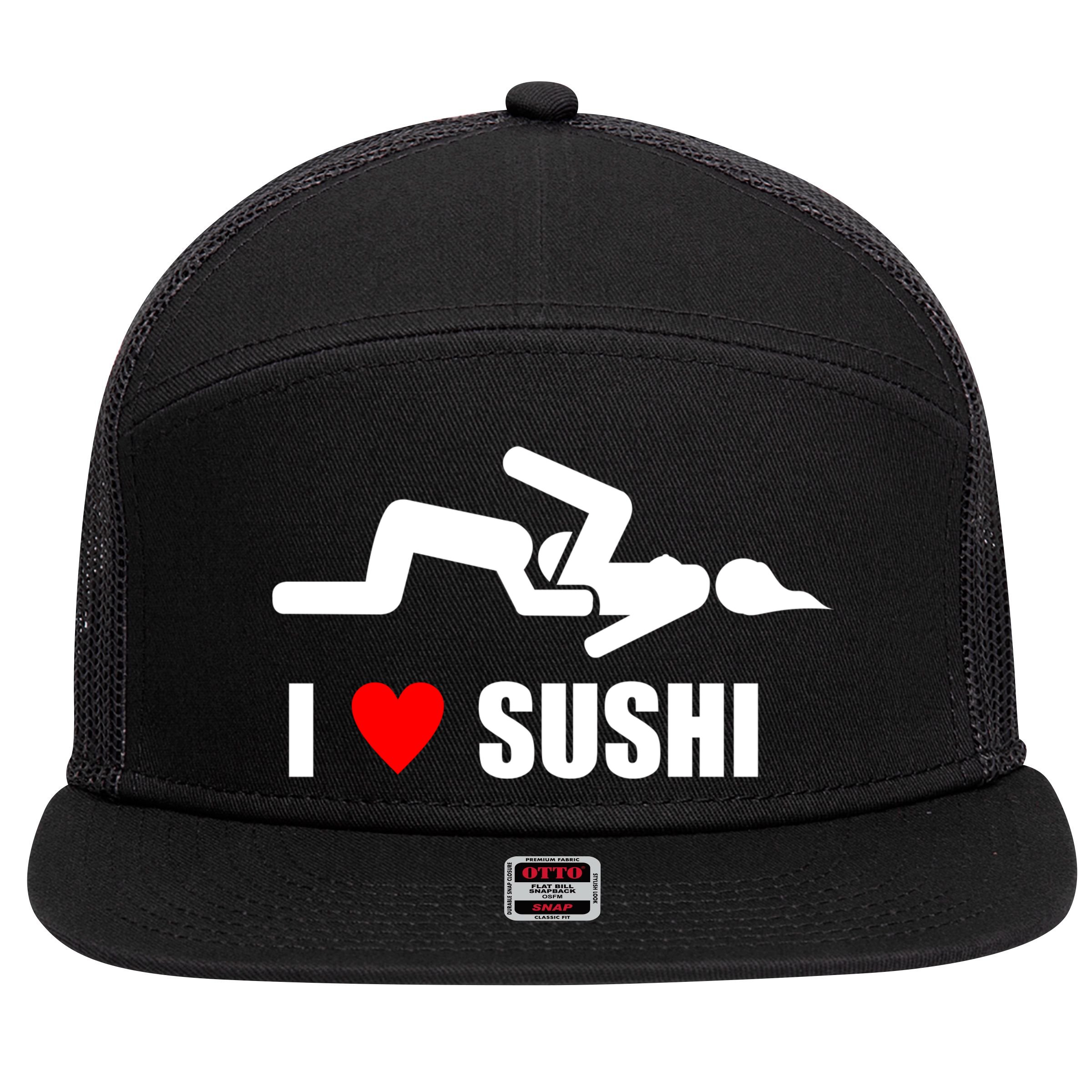 I Love Sushi 7 Panel Mesh Trucker Snapback Hat