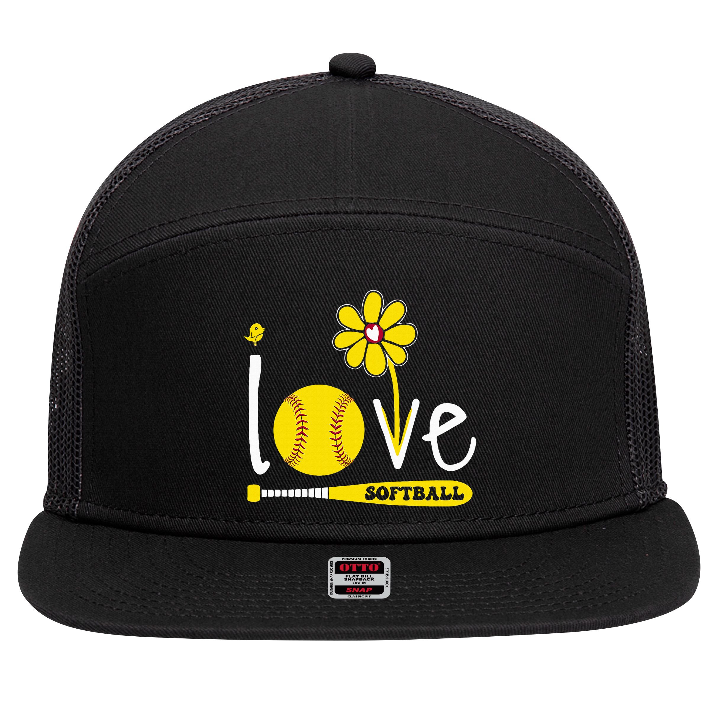 I Love Softball 7 Panel Mesh Trucker Snapback Hat
