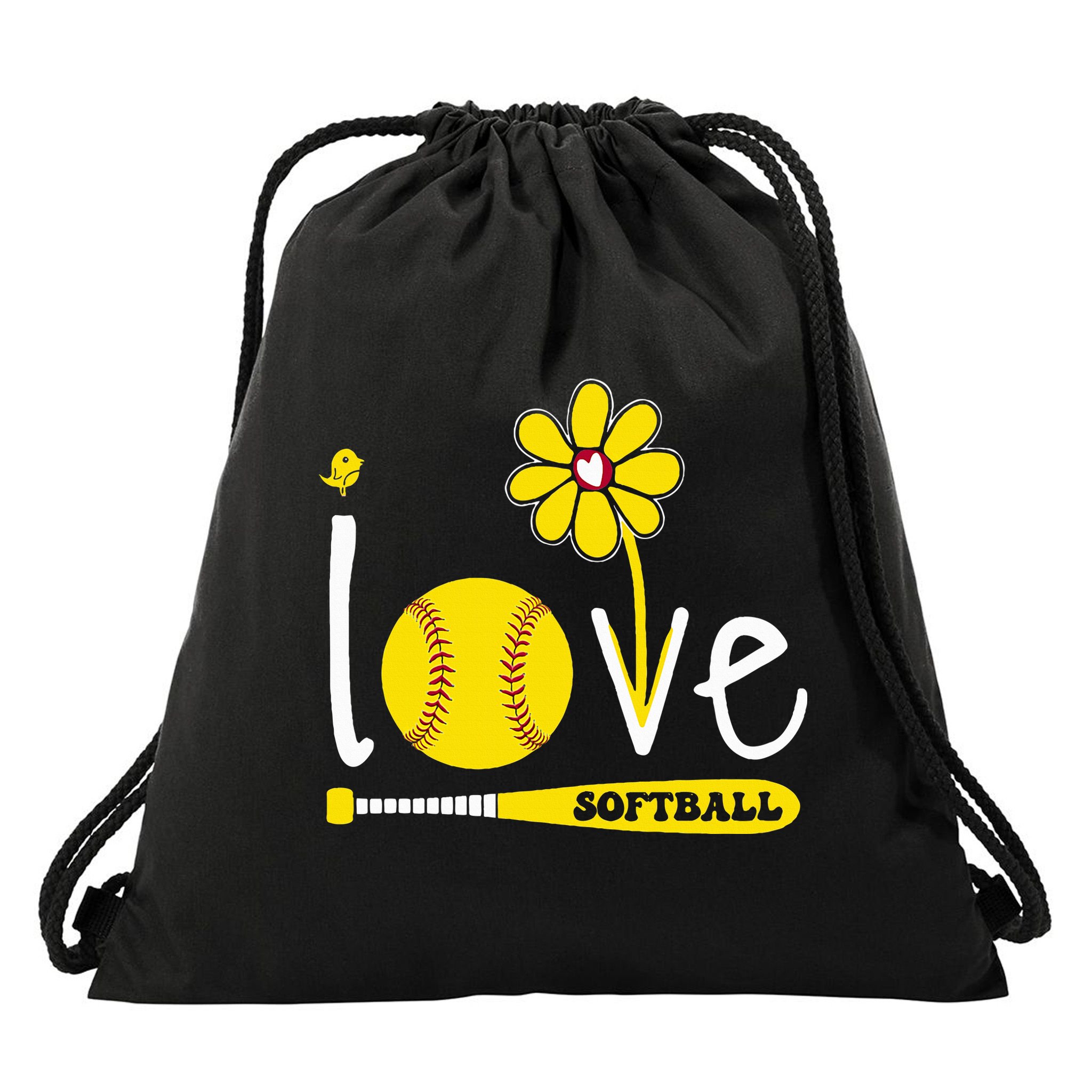 I Love Softball Drawstring Bag