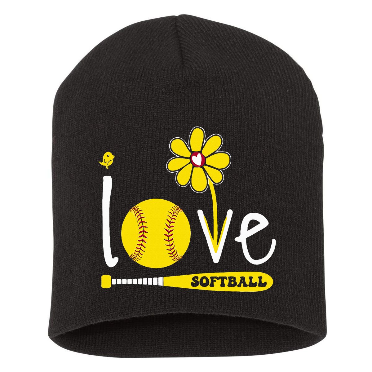 I Love Softball Short Acrylic Beanie