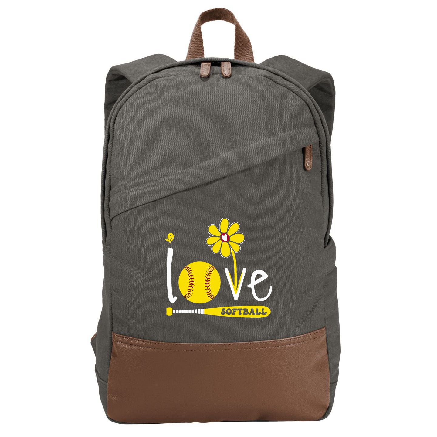I Love Softball Cotton Canvas Backpack