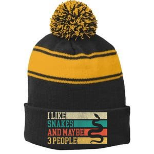 I Like Snakes And Maybe 3 People: Snake And Reptile Lovers Stripe Pom Pom Beanie