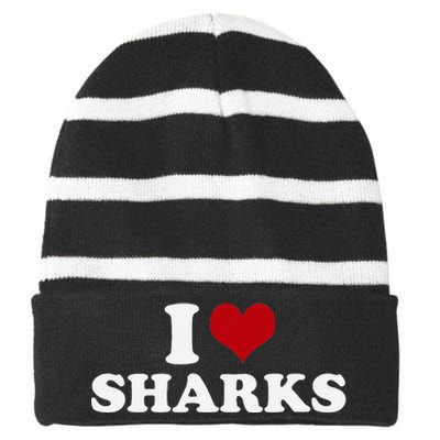 I Love Sharks Striped Beanie with Solid Band