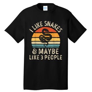 I Like Snakes And Maybe 3 People Snake Reptile Lover Retro Tall T-Shirt