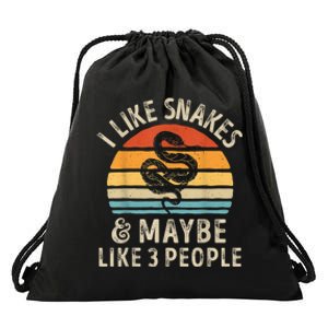 I Like Snakes And Maybe 3 People Snake Reptile Lover Retro Drawstring Bag