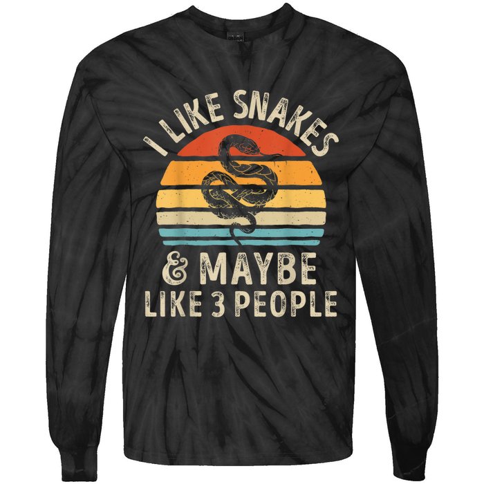 I Like Snakes And Maybe 3 People Snake Reptile Lover Retro Tie-Dye Long Sleeve Shirt