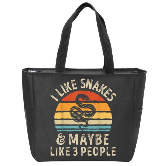 I Like Snakes And Maybe 3 People Snake Reptile Lover Retro Zip Tote Bag