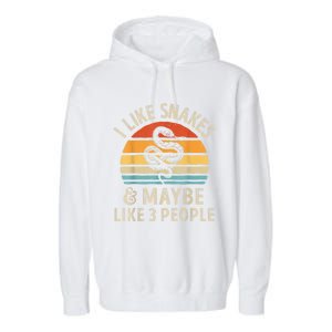 I Like Snakes And Maybe 3 People Snake Reptile Lover Retro Garment-Dyed Fleece Hoodie