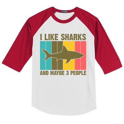 I Like Sharks And Maybe 3 People Funny Shark Lover Kids Colorblock Raglan Jersey