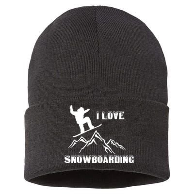 I Love Snowboarding Gift Funny Skiing Sustainable Knit Beanie