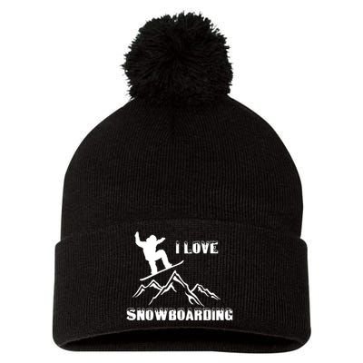 I Love Snowboarding Gift Funny Skiing Pom Pom 12in Knit Beanie