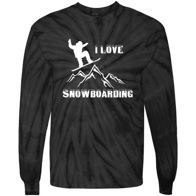 I Love Snowboarding Gift Funny Skiing Tie-Dye Long Sleeve Shirt