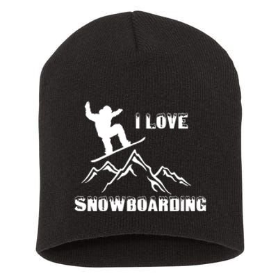 I Love Snowboarding Gift Funny Skiing Short Acrylic Beanie