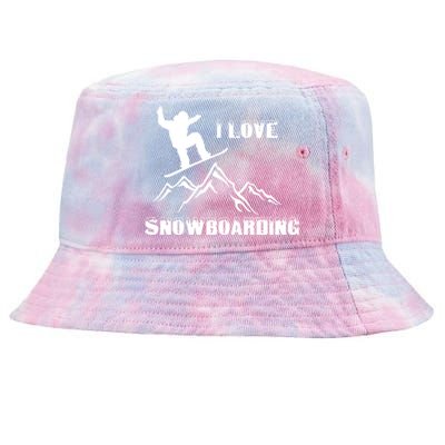 I Love Snowboarding Gift Funny Skiing Tie-Dyed Bucket Hat