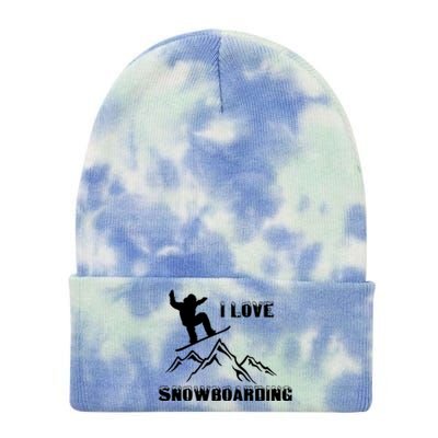 I Love Snowboarding Gift Funny Skiing Tie Dye 12in Knit Beanie