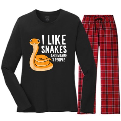 I Like Snakes And Maybe 3 People Snake Reptile Lover Women's Long Sleeve Flannel Pajama Set 