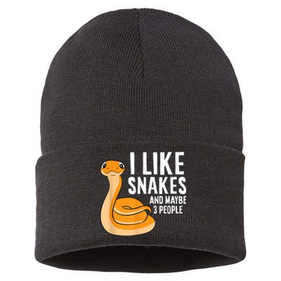 I Like Snakes And Maybe 3 People Snake Reptile Lover Sustainable Knit Beanie