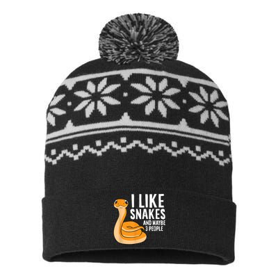 I Like Snakes And Maybe 3 People Snake Reptile Lover USA-Made Snowflake Beanie