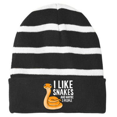 I Like Snakes And Maybe 3 People Snake Reptile Lover Striped Beanie with Solid Band