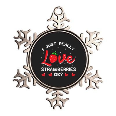 I Love Strawberries Fruit Lover Strawberry Fruitarian Berry Metallic Star Ornament