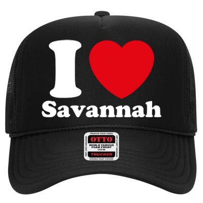 I Love Savannah. I Heart Savannah. Red Heart Valentines Day Savannah Name Gift High Crown Mesh Back Trucker Hat