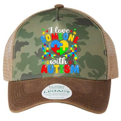 I Love Someone With Autism Awareness Heart Puzzle Pieces Legacy Tie Dye Trucker Hat