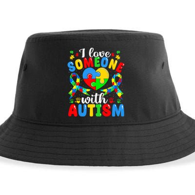 I Love Someone With Autism Awareness Heart Puzzle Pieces Sustainable Bucket Hat