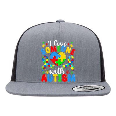 I Love Someone With Autism Awareness Heart Puzzle Pieces Flat Bill Trucker Hat