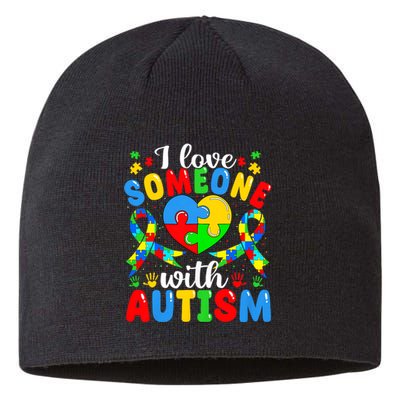 I Love Someone With Autism Awareness Heart Puzzle Pieces Sustainable Beanie