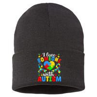 I Love Someone With Autism Awareness Heart Puzzle Pieces Sustainable Knit Beanie